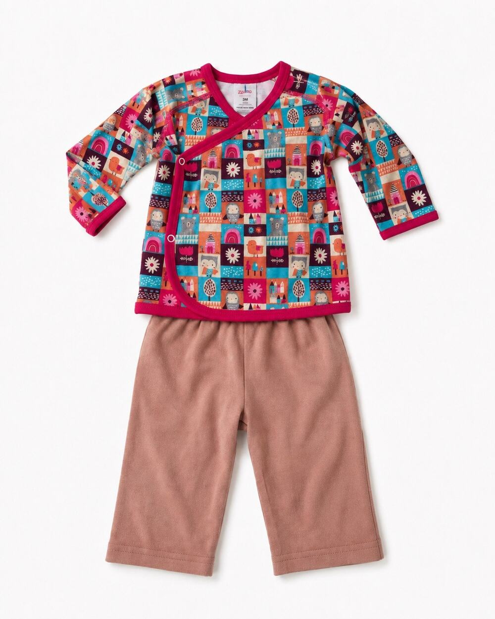 Zutano Pink & Blue Owl Print Baby Outfit Set